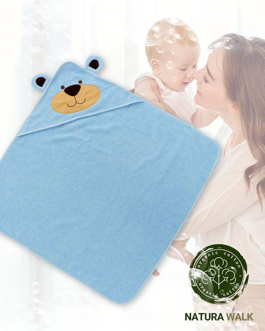 Babyhandtuch mit Kapuze | NATURAWALK | Bär - Blau | 80x80 cm  | Bio-Baumwolle