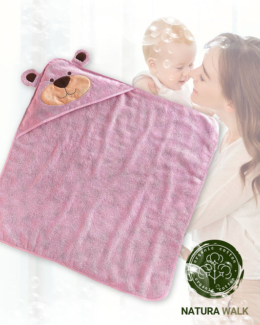 Babyhandtuch mit Kapuze | NATURAWALK | Bär - Rosa | 95x95 cm & 80x80 cm | Bio-Baumwolle