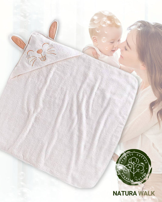 Babyhandtuch mit Kapuze | NATURAWALK |  Hase - Beige | 95x95 cm & 80x80 cm | Bio-Baumwolle