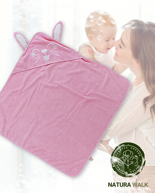 Babyhandtuch mit Kapuze | NATURAWALK | Hase - Rosa | Bio-Baumwolle | 95x95 cm & 80x80 cm