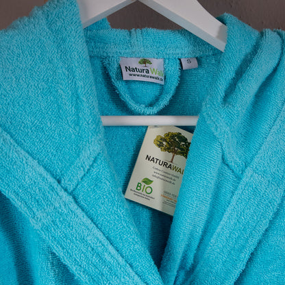 Bademantel mit Kapuze | NATURAWALK | Türkis | Bio-Baumwolle | unisex, lang