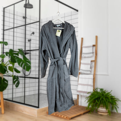 Bademantel mit Kapuze | NATURAWALK | Anthrazit | Bio-Baumwolle | unisex, lang
