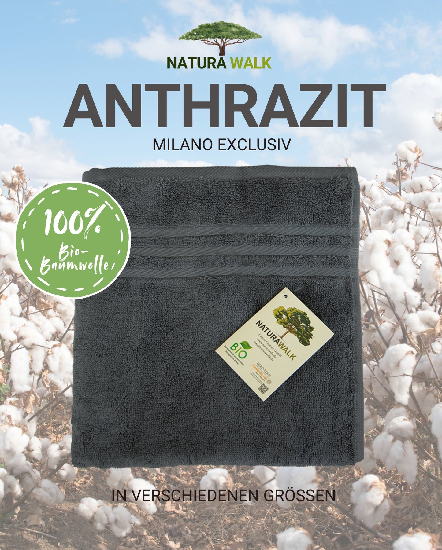 Handtuch | NATURAWALK | Milano Exclusiv | Anthrazit | Bio-Baumwolle