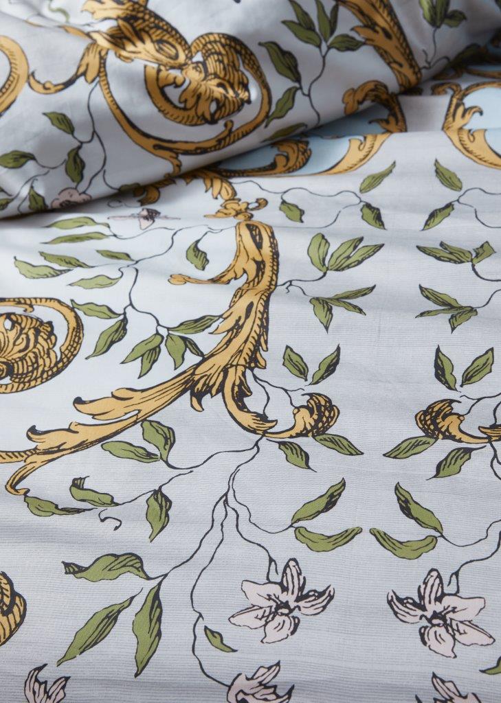 Detaildarstellung der Essenza Satin Bettwaesche Modell Georgina Iceblue.