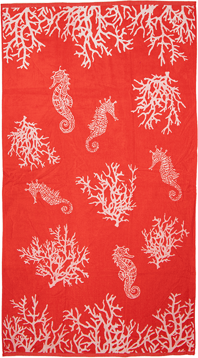 Beach Towel Starfish Coral, 100x175, 100% Cotton