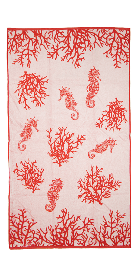 Beach Towel Starfish Coral, 100x175, 100% Cotton