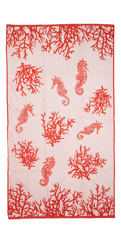 Beach Towel Starfish Coral, 100x175, 100% Cotton