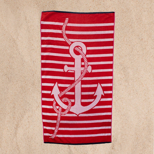 Strandtuch | Anker Rot gestreift | 90x165cm
