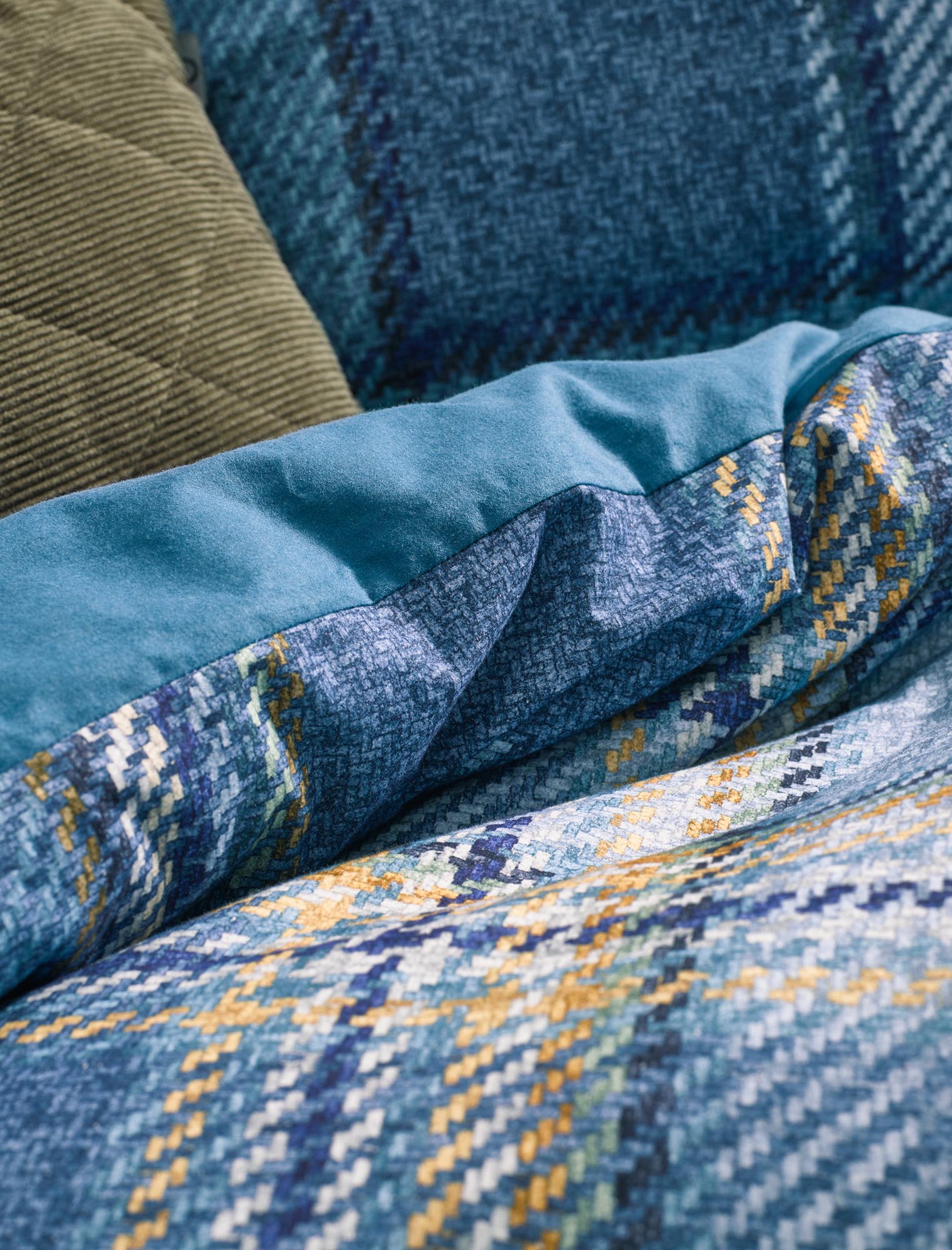 Detaildarstellung der Essenza Baumwoll-Flanell Bettwaesche Modell Beau Blue.