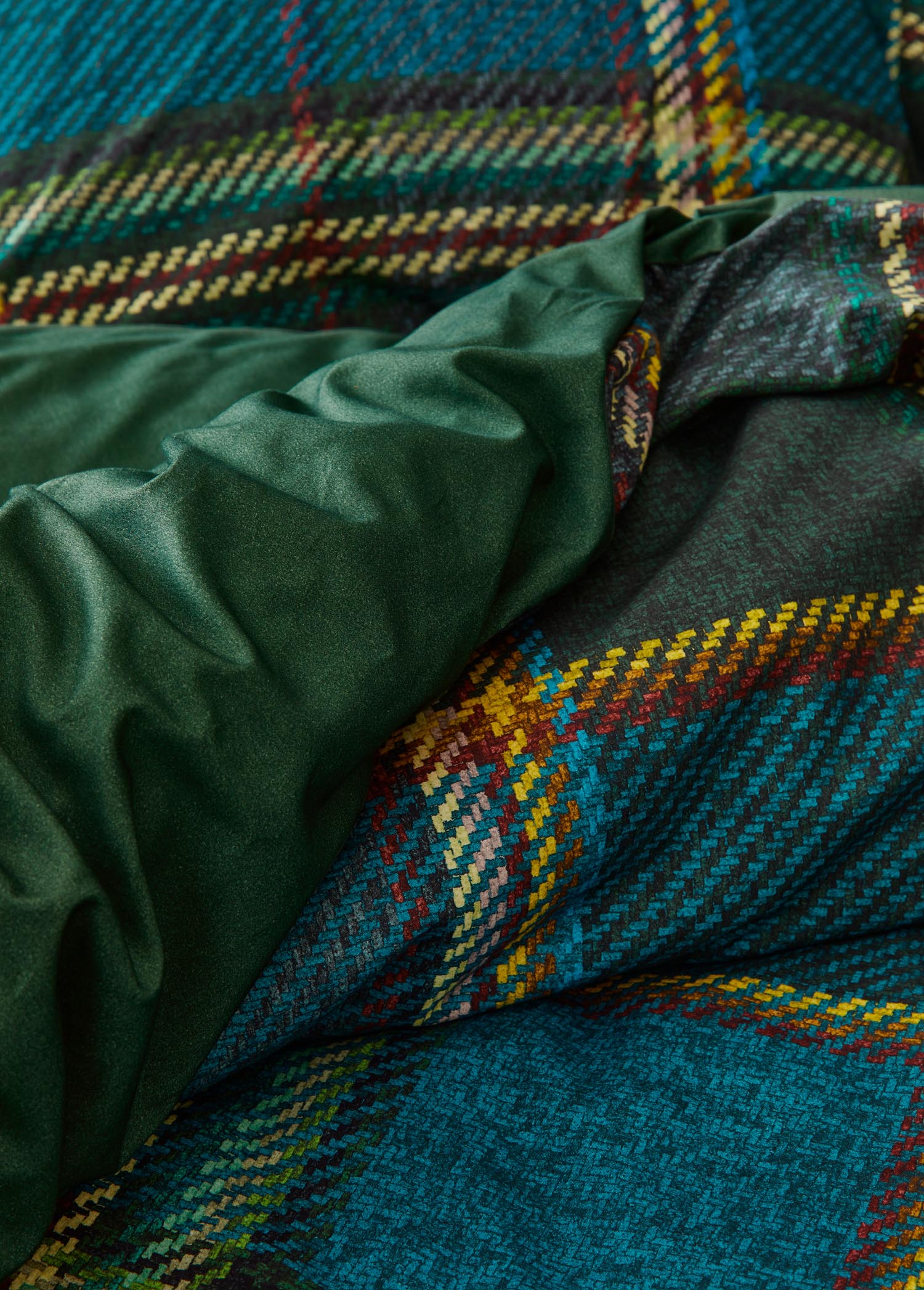 Detaildarstellung der Essenza Baumwoll-Flanell Bettwaesche Modell Beau Dark Green.