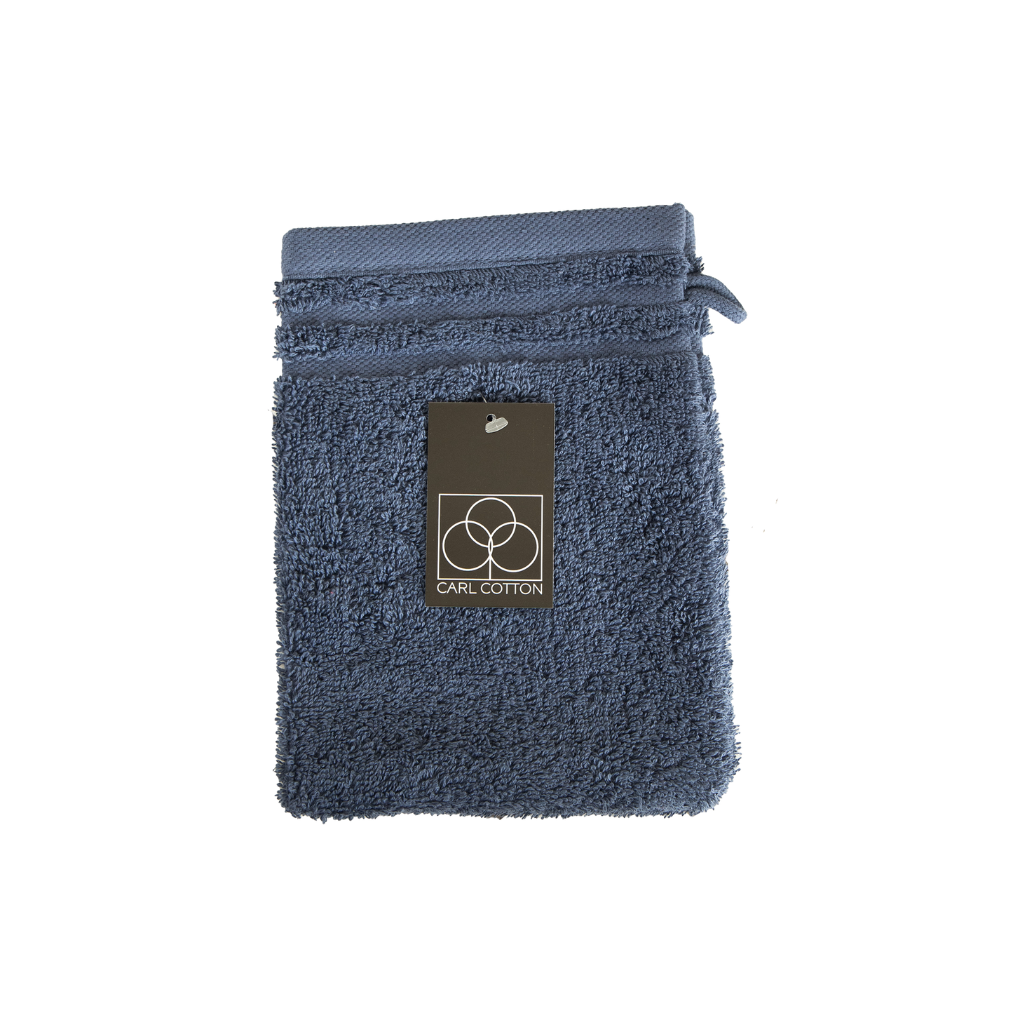 Ein Waschhandschuh von CARL COTTON aus 100 Prozent Baumwolle in der Groesse 16x21cm. Farbe Blau. Modell Trend Jeans.