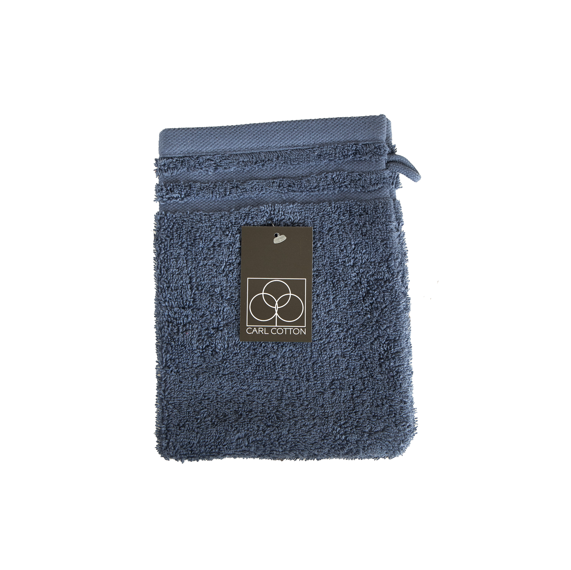 Ein Waschhandschuh von CARL COTTON aus 100 Prozent Baumwolle in der Groesse 16x21cm. Farbe Blau. Modell Trend Jeans.
