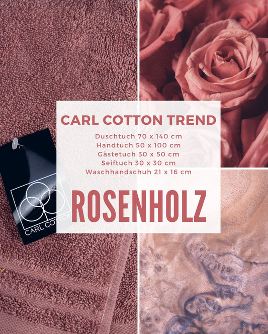 Collage aus Impressionen der Farbe Rosegold. Passend zum CARL COTTON Handtuch Modell Trend Rosenholz.Mit Groessenangaben 70x140cm, 50x100cm, 30x50cm, 30x30cm, 21x16cm.
