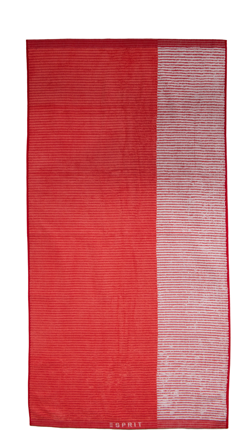 Ein Duschtuch von ESPRIT aus 100 Prozent Baumwolle in der Groesse 70x140cm. Farbe Rot. Modell Bloki Cayenne.