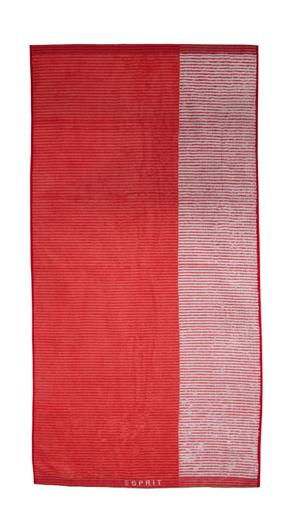 Ein Duschtuch von ESPRIT aus 100 Prozent Baumwolle in der Groesse 70x140cm. Farbe Rot. Modell Bloki Cayenne.