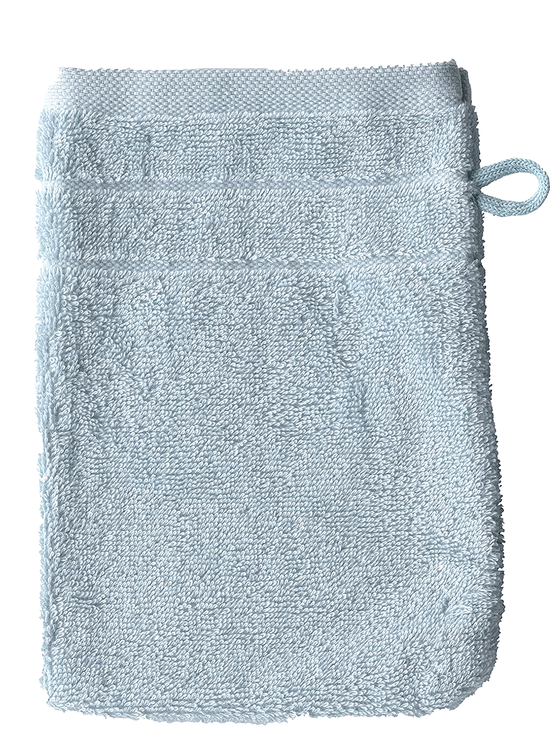 Ein Waschhandschuh von VEGANHOME in der Groesse 16x21cm aus 100 Prozent Bio-Baumwolle. Farbe Blau.