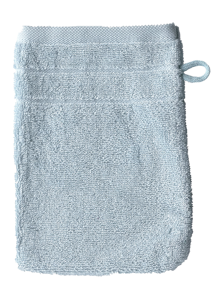 Ein Waschhandschuh von VEGANHOME in der Groesse 16x21cm aus 100 Prozent Bio-Baumwolle. Farbe Blau.