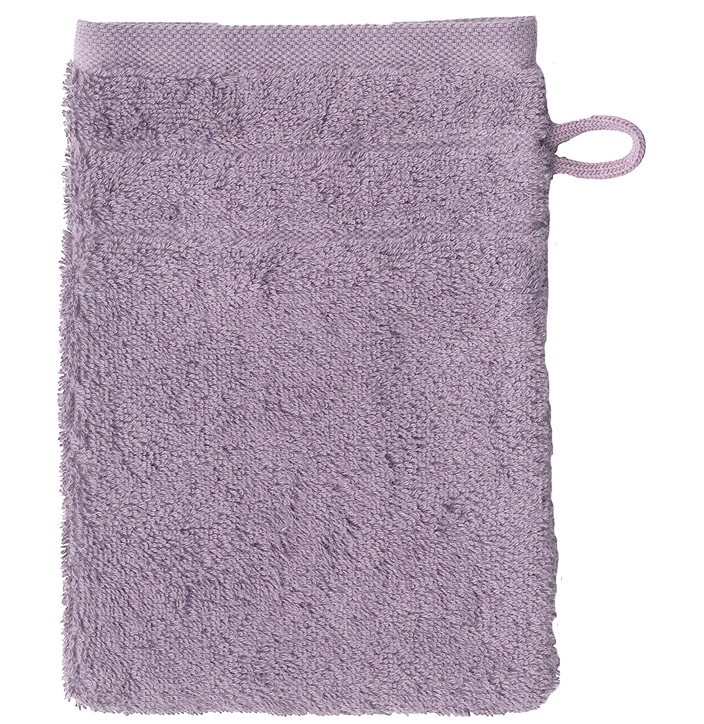 Ein Waschhandschuh von VEGANHOME in der Groesse 16x21cm aus 100 Prozent Bio-Baumwolle. Farbe Lila.