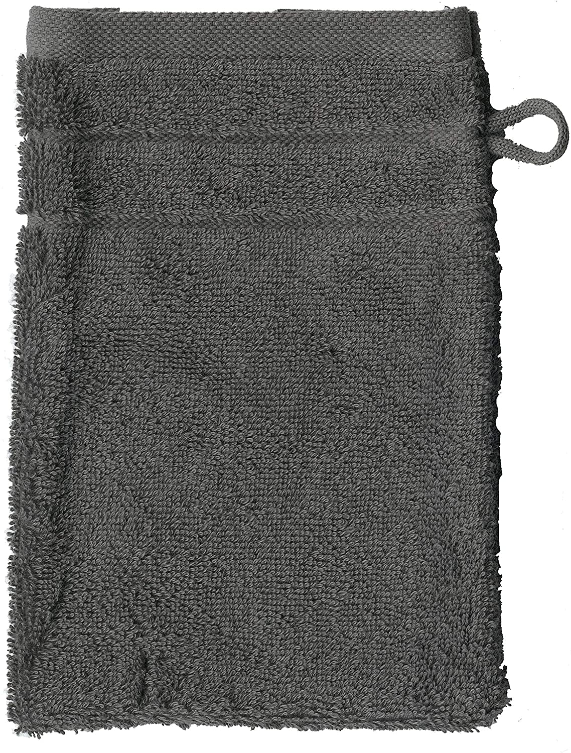 Ein Waschhandschuh von VEGANHOME in der Groesse 16x21cm aus 100 Prozent Bio-Baumwolle. Farbe Grau.
