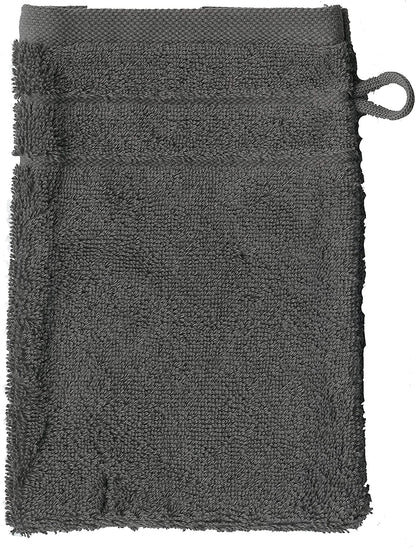 Ein Waschhandschuh von VEGANHOME in der Groesse 16x21cm aus 100 Prozent Bio-Baumwolle. Farbe Grau.
