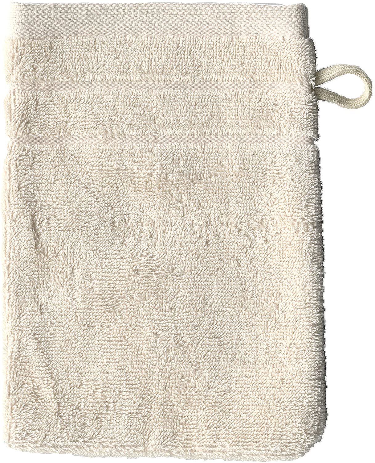 Ein Waschhandschuh von VEGANHOME in der Groesse 16x21cm aus 100 Prozent Bio-Baumwolle. Farbe Beige. Modell Natur.