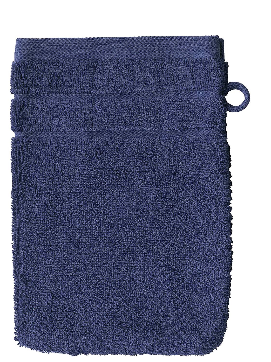 Ein Waschhandschuh von VEGANHOME in der Groesse. 16x21cm aus 100 Prozent Bio-Baumwolle. Farbe Blau.