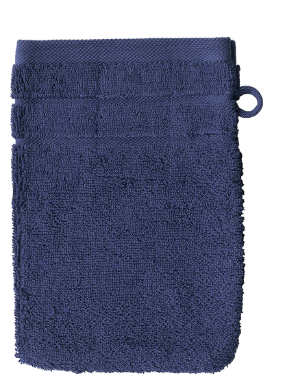 Ein Waschhandschuh von VEGANHOME in der Groesse. 16x21cm aus 100 Prozent Bio-Baumwolle. Farbe Blau.