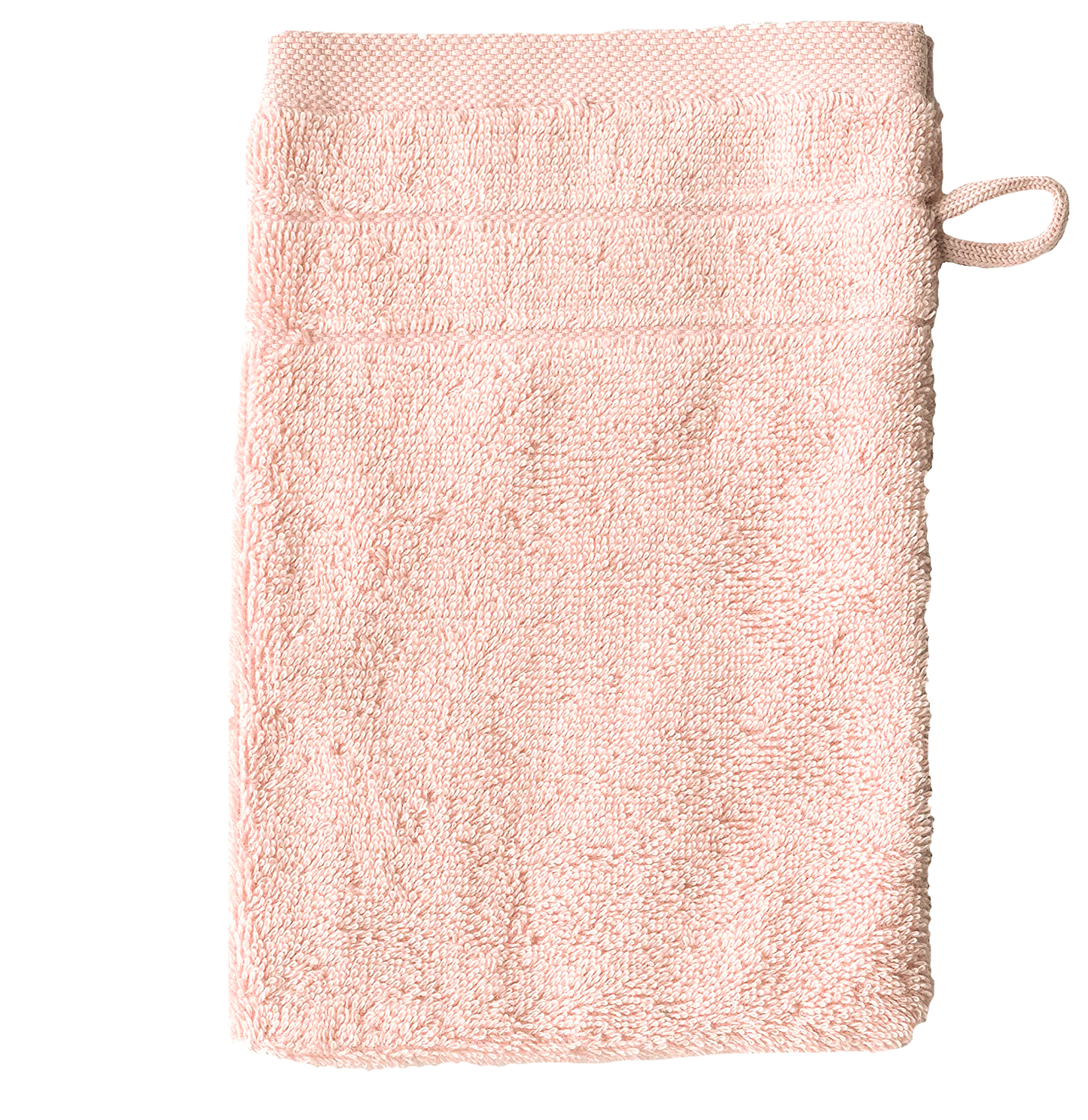 Ein Waschhandschuh von VEGANHOME in der Groesse 16x21cm aus 100 Prozent Bio-Baumwolle. Farbe Beige. Modell Puder.