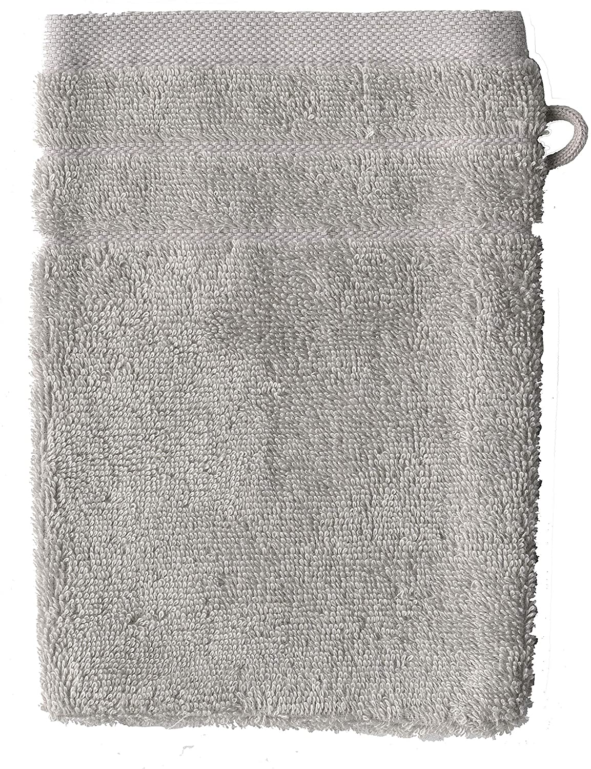 Ein Waschhandschuh von VEGANHOME in der Groesse 16x21cm aus 100 Prozent Bio-Baumwolle. Farbe Silber. Modell Silber.
