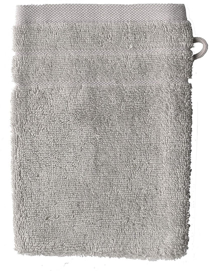 Ein Waschhandschuh von VEGANHOME in der Groesse 16x21cm aus 100 Prozent Bio-Baumwolle. Farbe Silber. Modell Silber.