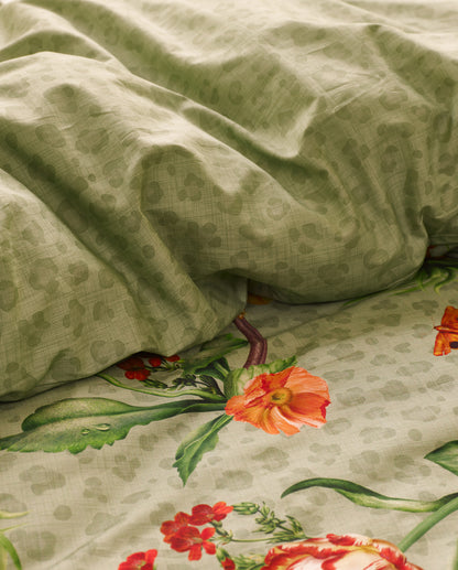 Detaildarstellung der Essenza Perkal Bettwaesche Modell Femm Green.