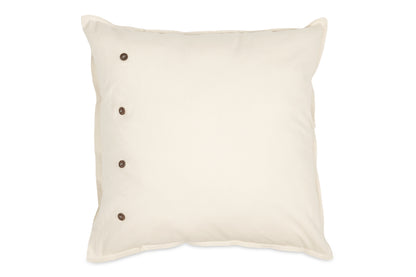 Ein Kopfkissen bezogen mit Perkal-Baumwoll Bettwaesche in der Farbe Beige. Modell Natur.