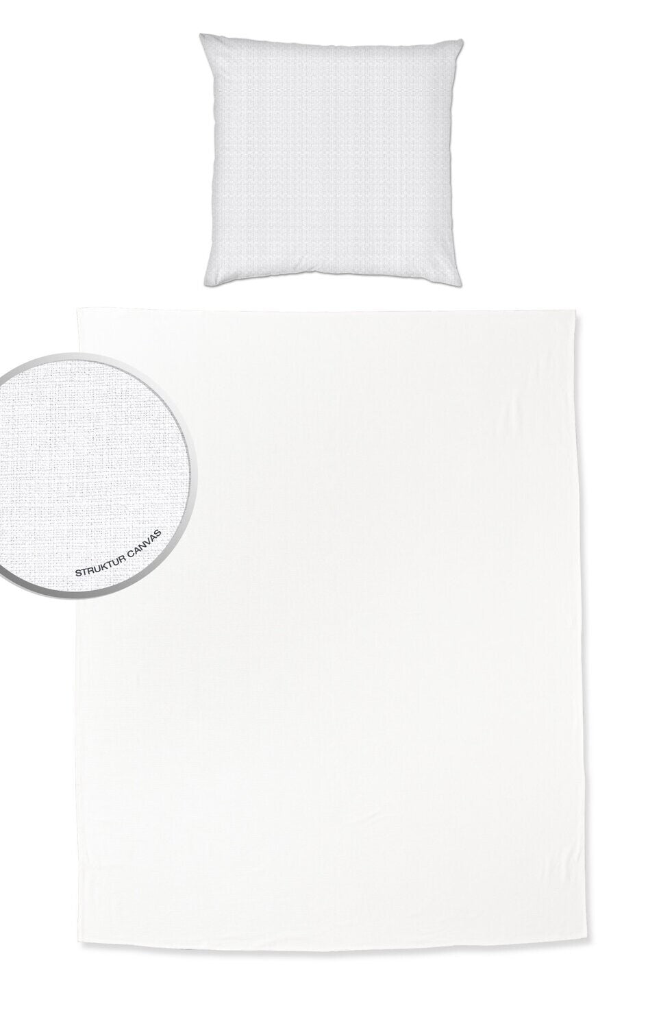 Ein Kopfkissen und ein Sommertuch in der Farbe Weiss. Modell Sommer-Set White.