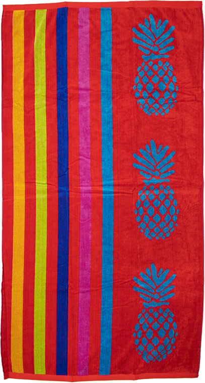 Ein Strandtuch von Standard Line in der Groesse 90x165cm aus 100 Prozent Baumwolle in der Farbe Rot. Modell Gestreifte Ananas.